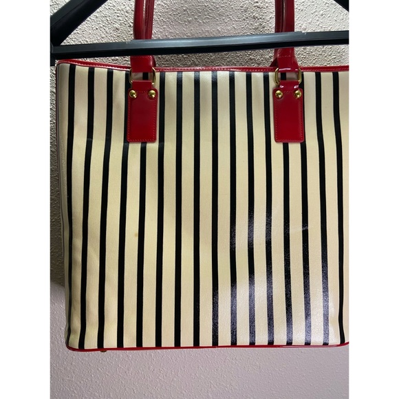 St John Red/Black Stripe Patent Tote Shoulder Bag - Picture 4 of 8